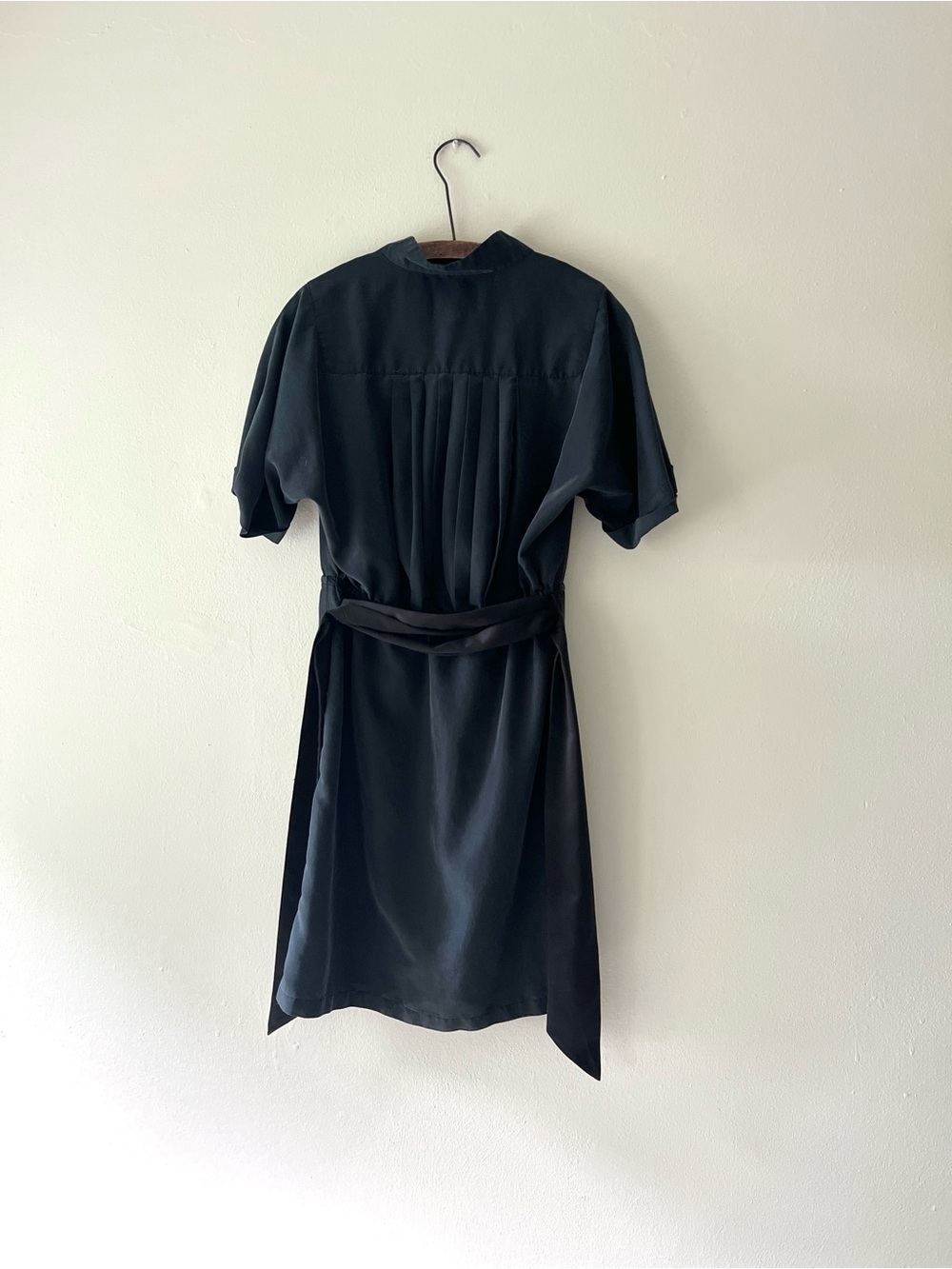 Buttery Soft Pleated Deep Muted Blue Wrap Dress with Tie Waist - Picture 4 of 15